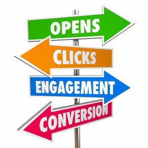 Signpost saying Opens, Clicks, Engagement, Conversion
