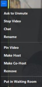 A Dropdown List of Controls related to Zoom attendees