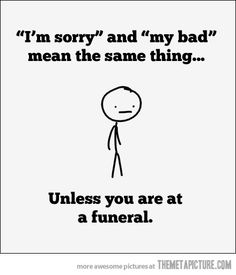 A stick figure saying "I'm Sorry" and "my Bad" mean the same thing...Unless you are at a funeral