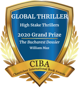 Blue and Gold Grand Prize badge for William Maz's The Bucharest Dossier