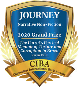 Blue and Gold Journey Grand Prize Winner Badge for The Parrot's Perch by Karen Keilt