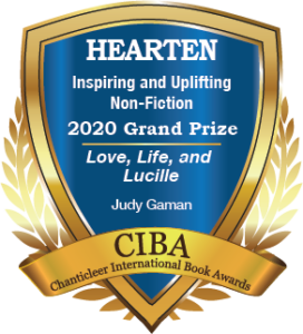 Blue and Gold 2020 Badge for the Hearten Grand Prize for Inspiring & Uplifting Non-Fiction Love, Life, and Lucille by Judy Gaman