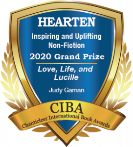Blue and Gold 2020 Badge for the Hearten Grand Prize for Inspiring & Uplifting Non-Fiction Love, Life, and Lucille by Judy Gaman