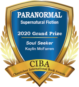 Blue and gold Grand Prize Winner Badge for Paranormal Supernatural Fiction Soul Seeker by Kaylin McFarren