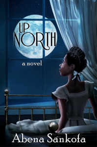 A Black woman sitting in a dress looking out at the moon