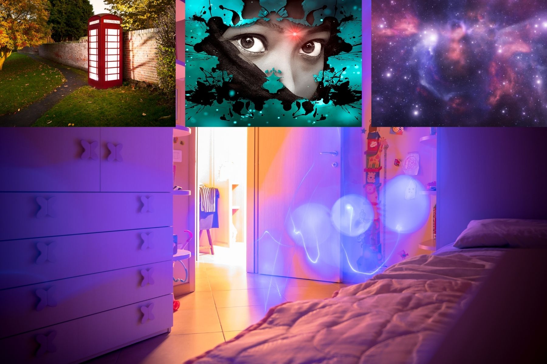 A Purple Room. Eyes Watching, a Phone Booth, and Space