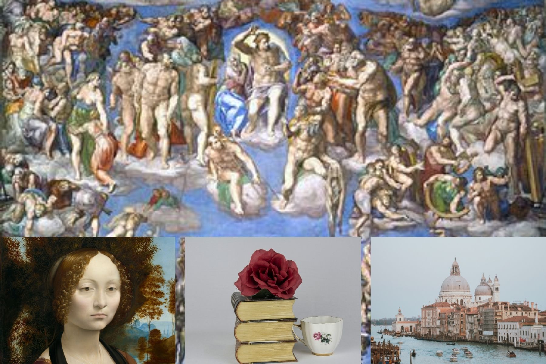 The Last Judgement in the Background with ancient Italian images below