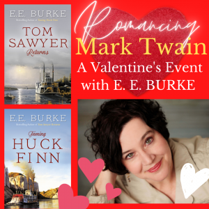 E.E. Burke under the words "Romancing Mark Twain" next to her books