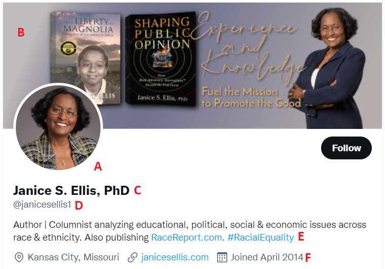 Twitter profile of Dr. Janice Ellis