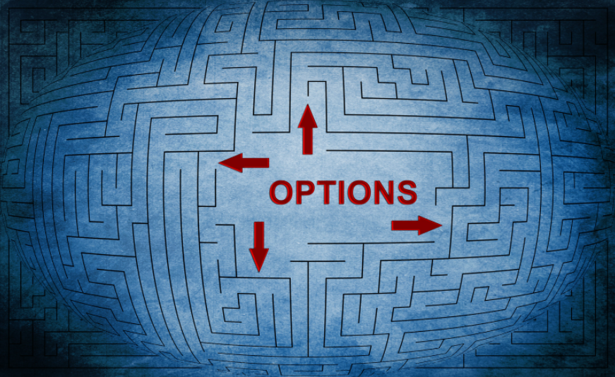 The word options in the middle of a maze