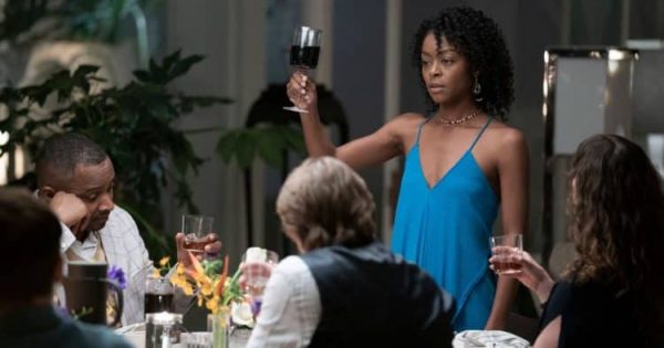 A tense mood is in the room as Miranda makes a toast to her soon-to-be cheating husband in Station 11