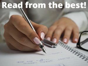 A Pair of hands writing in a notebook with the words "Read from the Best" above