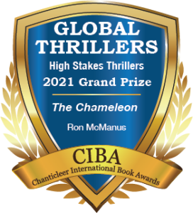 Global Thriller Badge for Ron McManus's book The Chameleon, the 2021 Grand Prize Winner