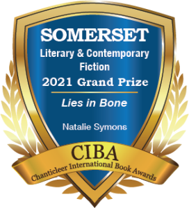 Blue and Gold Badge for the Somerset Awards Grand Prize won by Natalie Symons for Lies in Bone