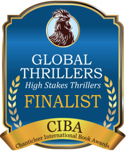 Blue and Gold badge for the finalists of the Global Thriller award