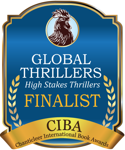 Blue and Gold badge for the finalists of the Global Thriller award