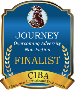 Blue and Gold Badge for the finalists of the Journey non-fiction awards