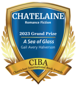 blue and gold badge recognizing A Sea of Glass by Gail Avery Halverson for winning the 2023 Chatelaine Grand Prize
