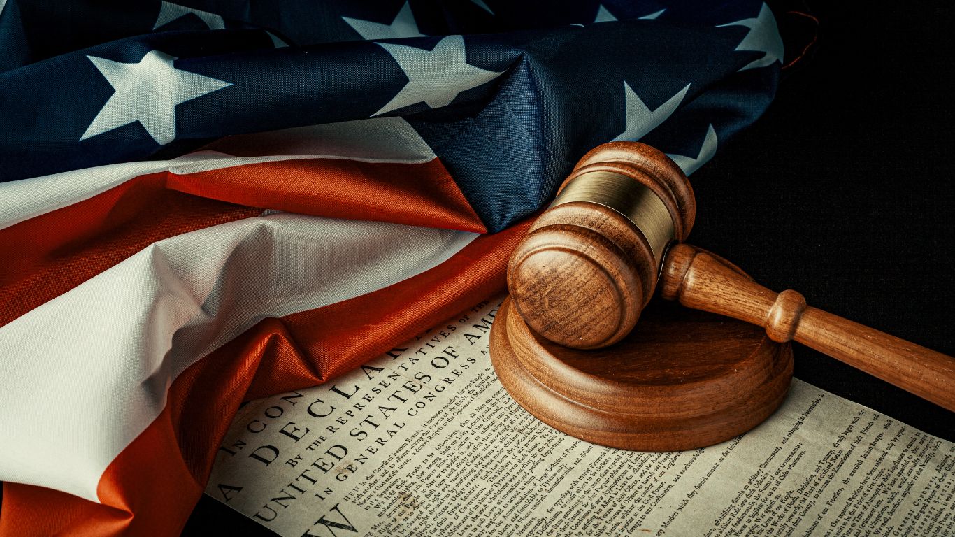 Declaration of Independence, gavel, legal, red white and blue, flag, stars and stripes