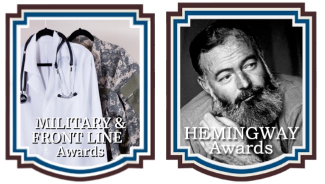The Military Front Line Awards and Hemingway Awards badges