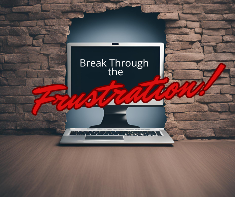 Writers Block, brick wall, computer, frustration, table