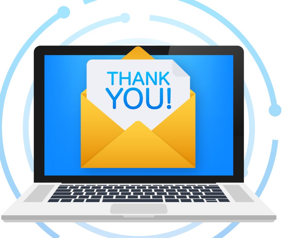 Computer, thank you, email, envelope, blue screen, keyboard