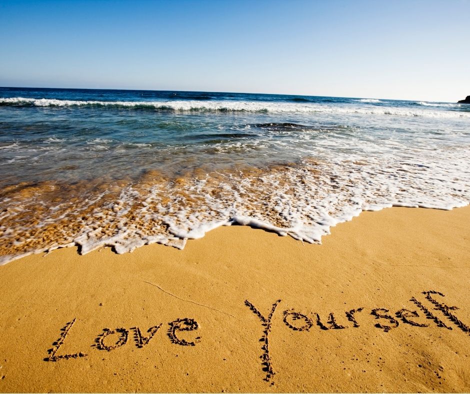 Love yourself, beach, water, ocean, waves, sky