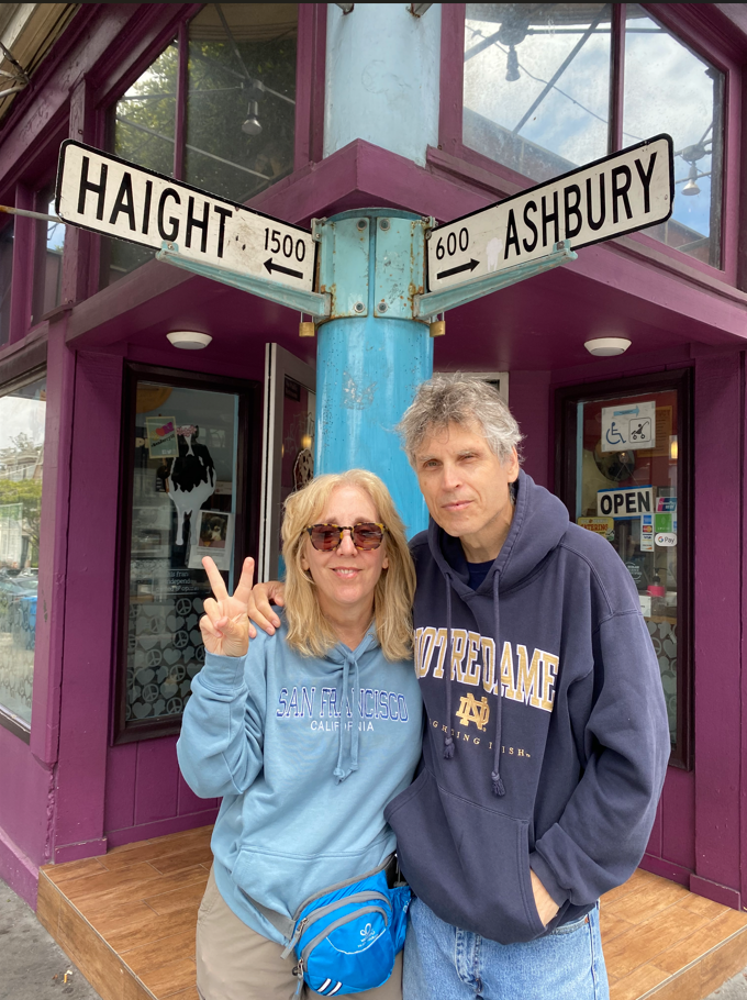 Maryanne Melloan Woods, Haight and Ashbury, peace sign, sweatshirt, man, woman, purple, blue, store