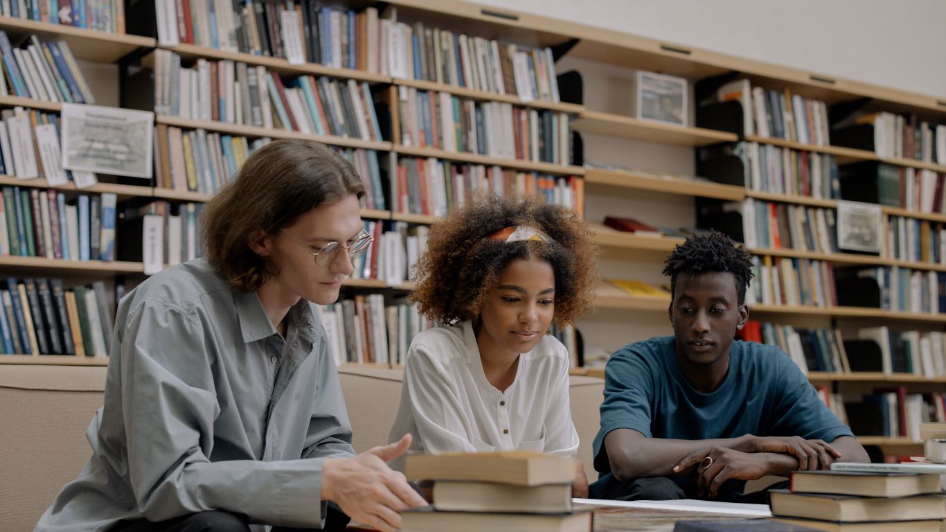 People, library, books, reading, shelves