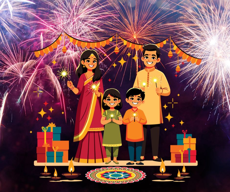Fireworks, Indian, Family, firelight, sparklers, garlands, presents, mandala