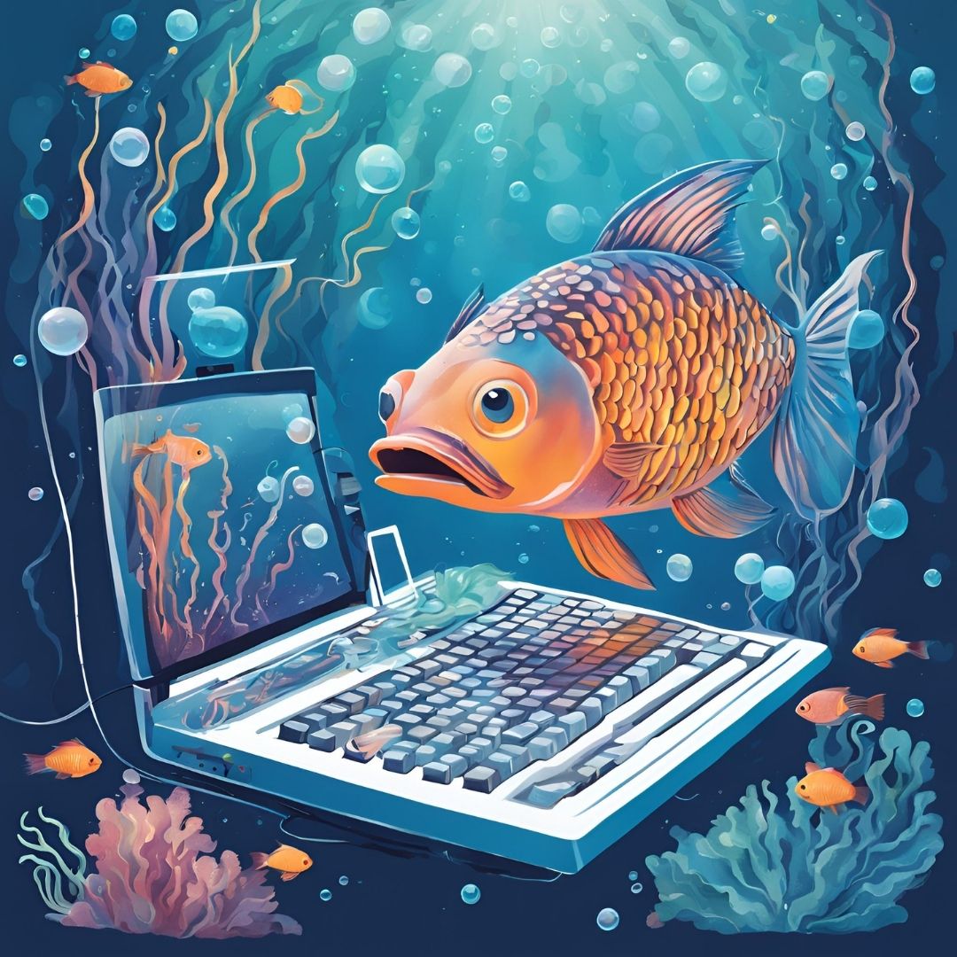 fish, blogging, water, goldfish, keyboard