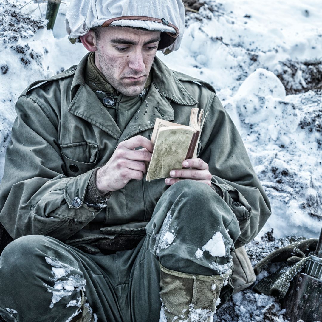 Soldier, book, snow