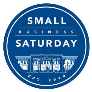 A blue circle that says Small Business Saturday est. 2010