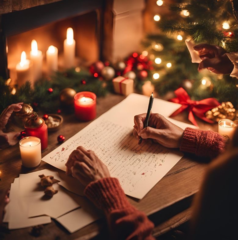Holiday, writing, christmas tree, lights, candles