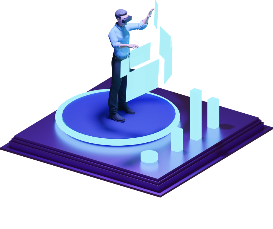 blue, man, virtual, reality, boxes, squares, circle