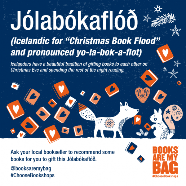 jolabokaflod, fox, squirrel, books, blue, orange