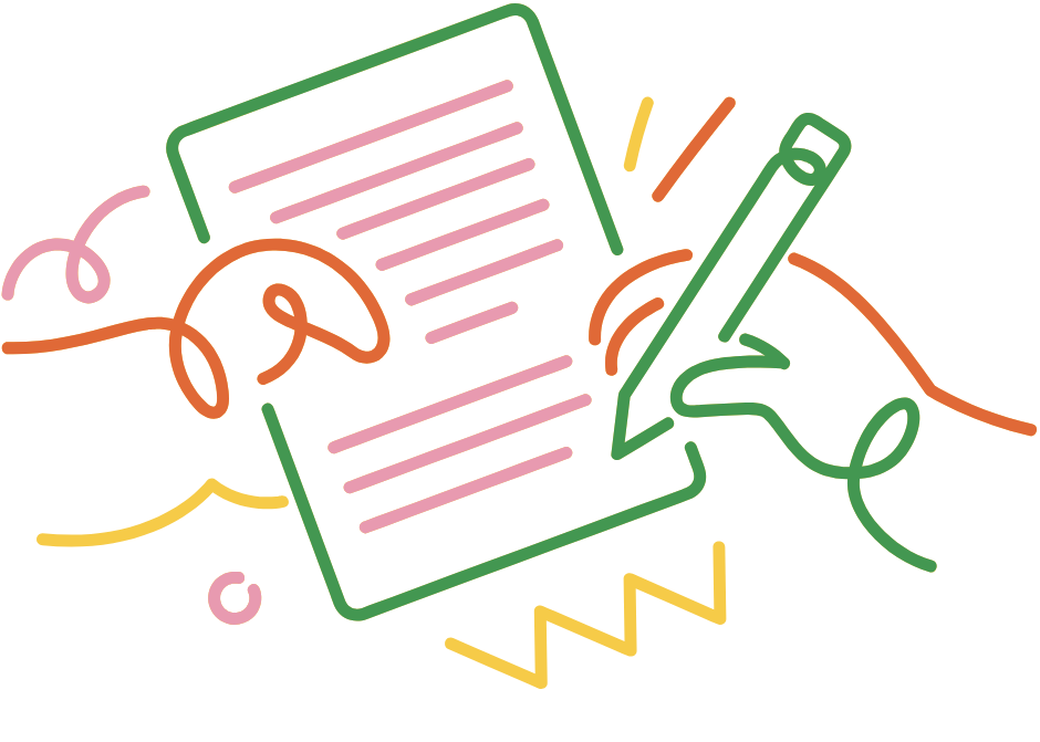 graphic, hand, orange,red, blue, green, yellow, pencil