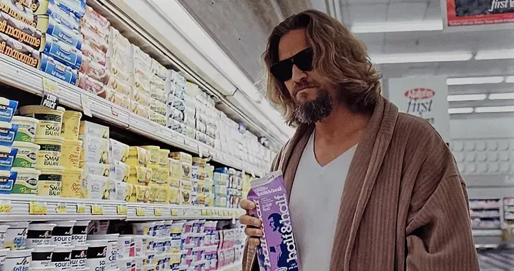 The Dude from The Big Lebowski getting some solid character development as he buys half and half