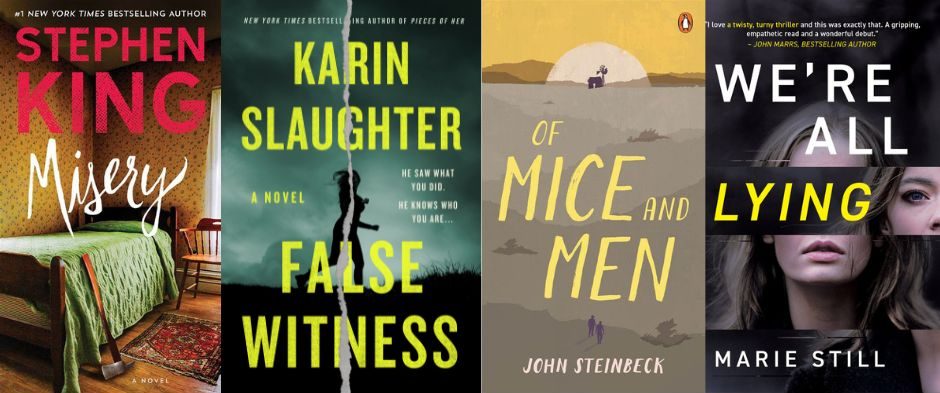 Book, covers, Karin Slaughter, Stephen King, John Steinbeck, Marie Still