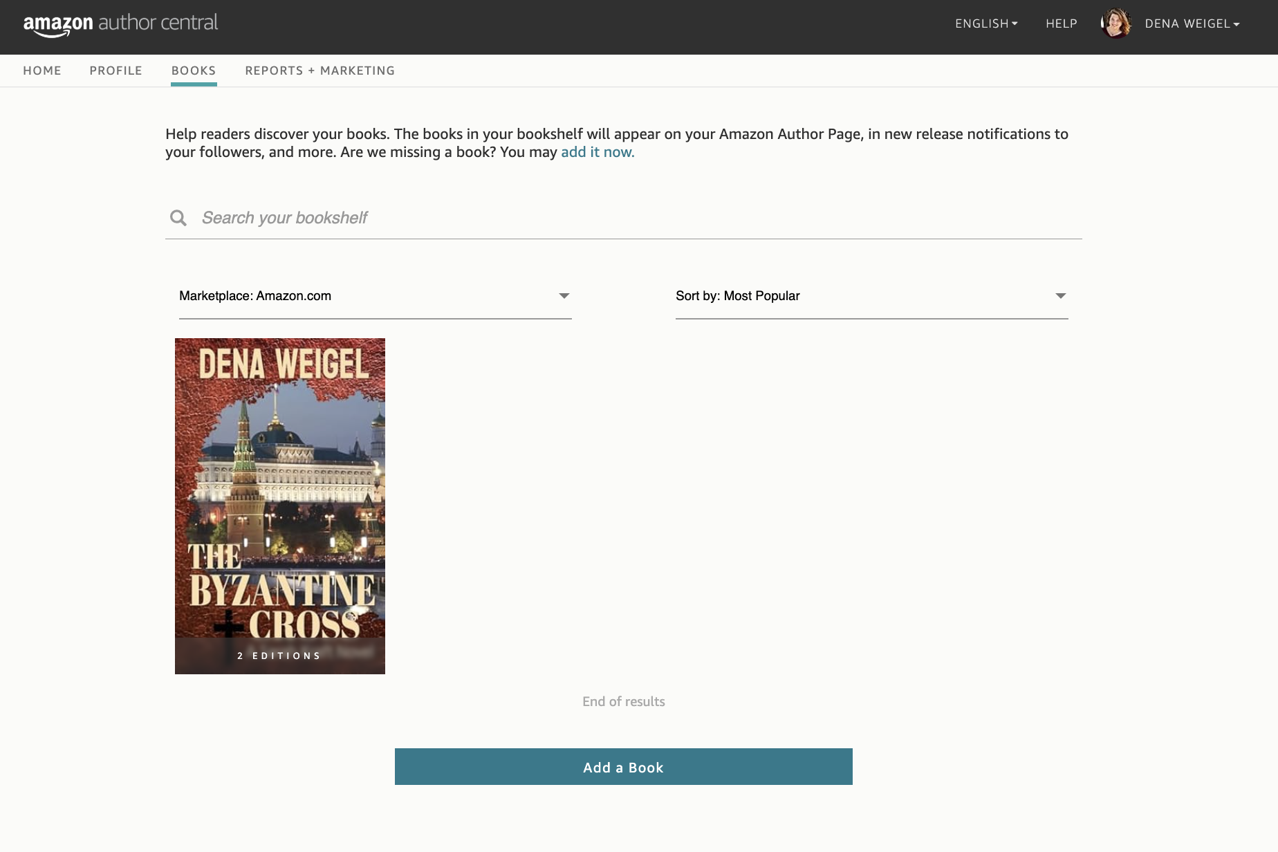 Amazon Author Central Screenshot