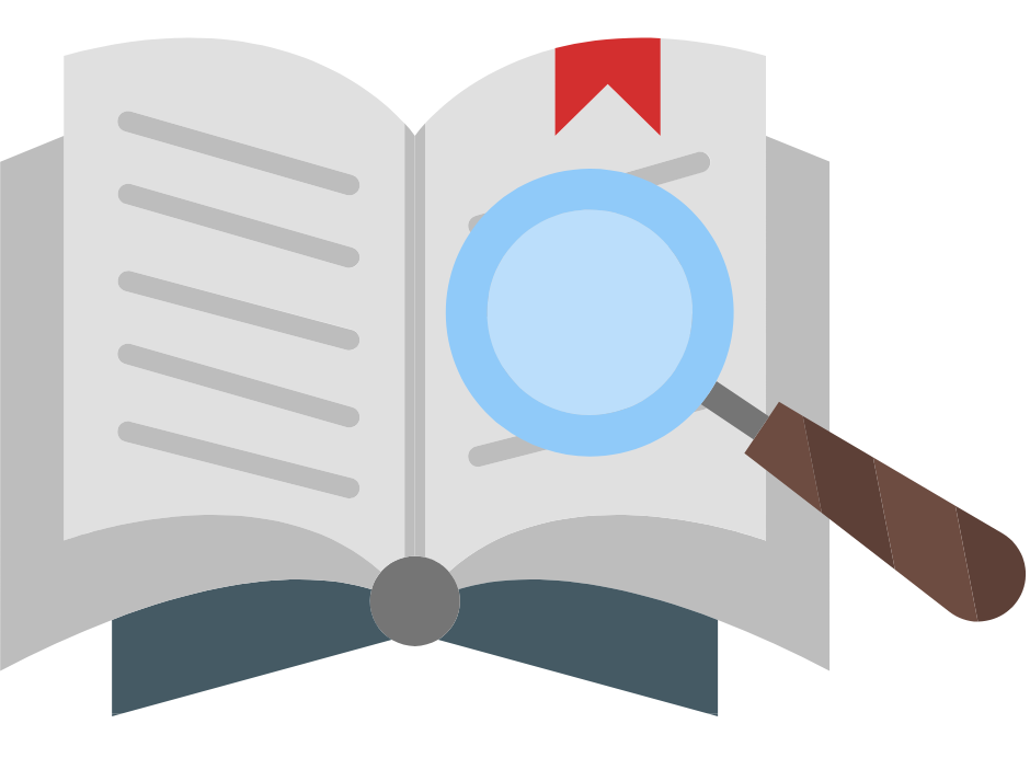 book, bookmark, magnifying glass