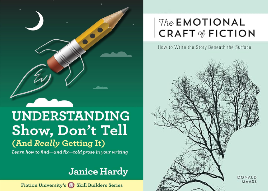 Show don't tell, book, green, pencil