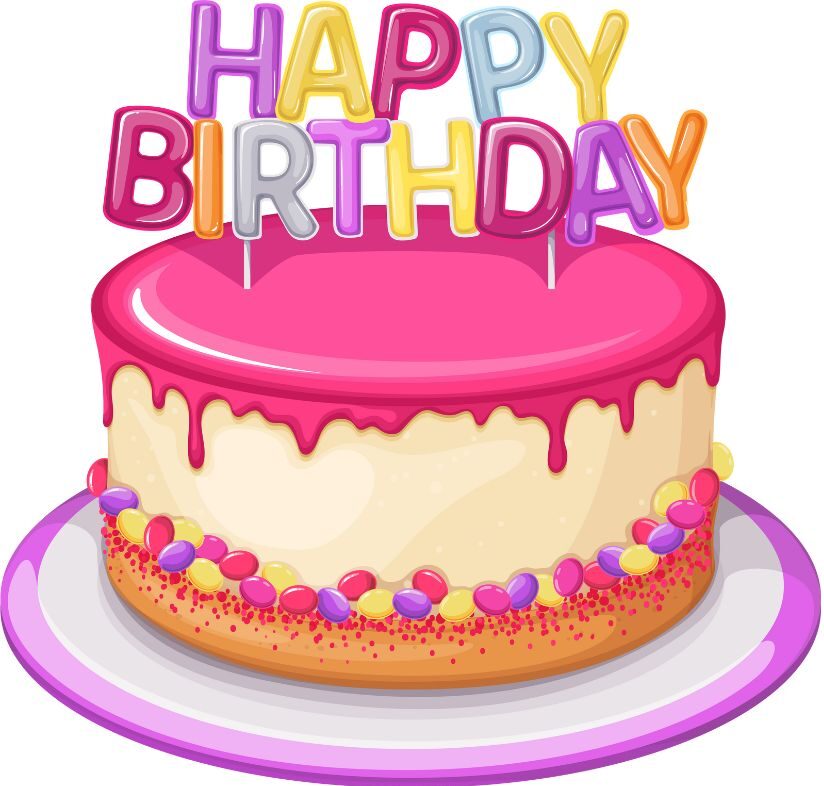 Birthday cake, pink, purple, yellow